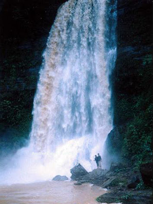 Scenic scenery of waterfall in rainy season