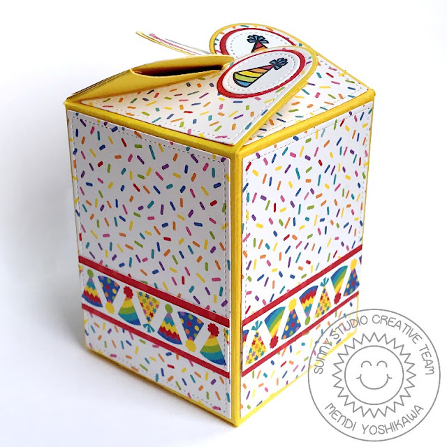 Sunny Studio Stamps Party Hat Birthday Gift Box (using Wrap Around Box Die and Surprise Party 6x6 Paper)