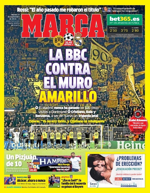 Real Madrid, Marca: "La BBC contra el muro amarillo"