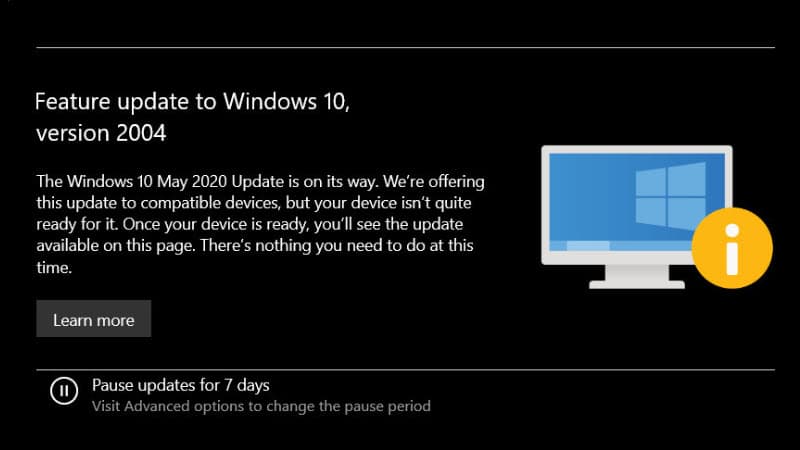Microsoft starts notifying users if the device is not quite ready for Windows 10 May 2020 Update