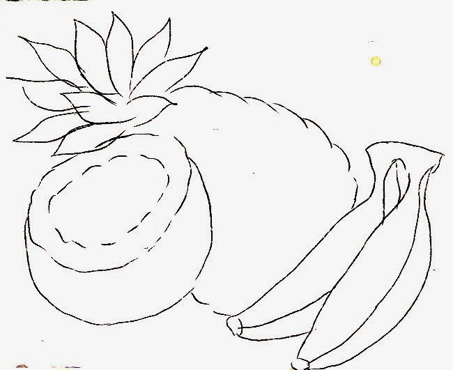 desenho de abacaxi com coco e banana para pintar