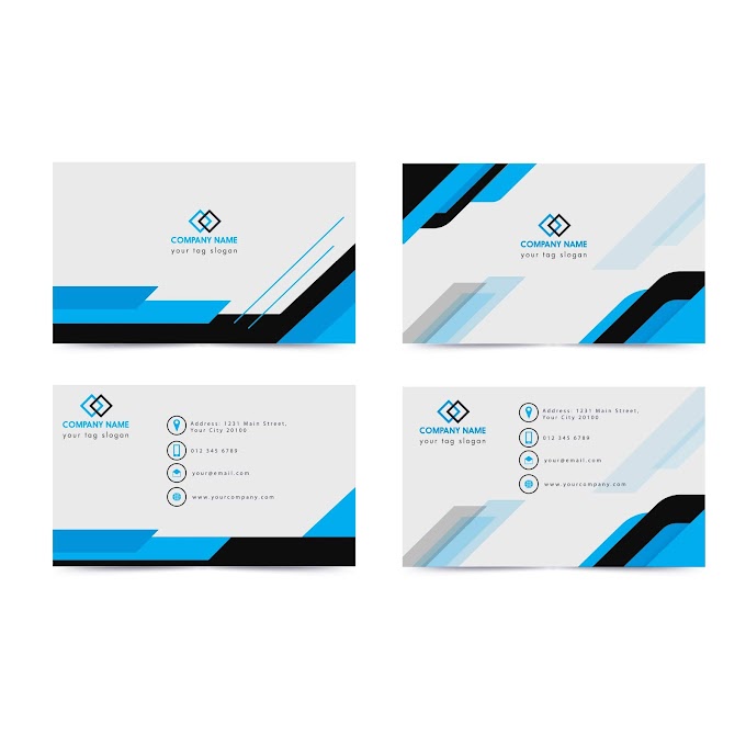 Name card template modern simple blue white decor Free vector