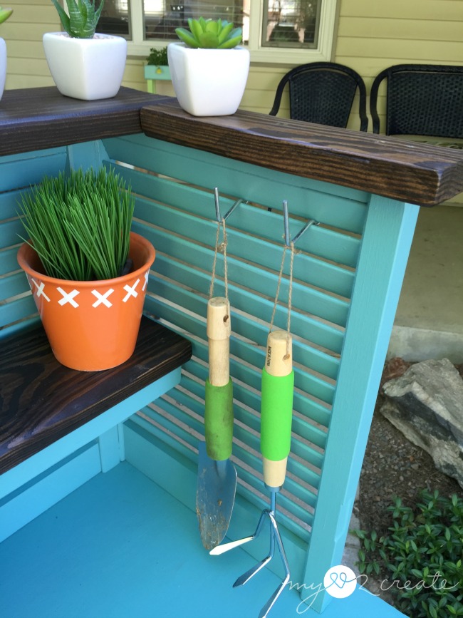 Potting Bench From Repurposed shutters and Desk, MyLove2Create