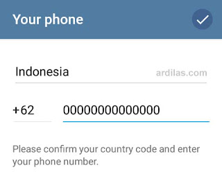 Pengisian form nomor handphone - Cara Download Install & Daftar Telegram Untuk Android
