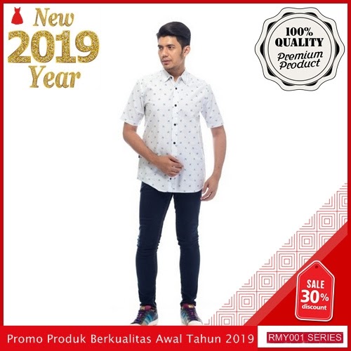 RMY117A30 Ar89 Kemeja Putih Printing Keren Kunci Biru BMGShop