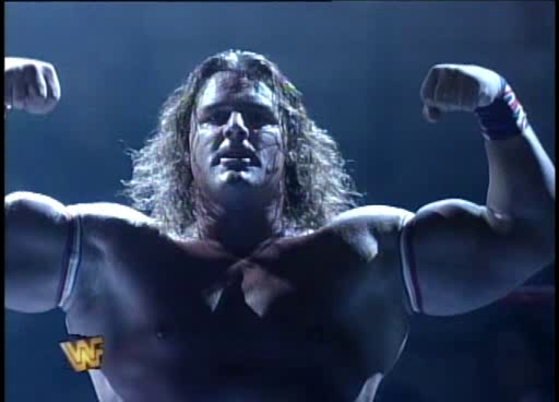 WWF / WWE: Wrestlemania 11 - Davey Boy Smith The British Bulldog celebrates after The Allied Power beat The Blu Brothers