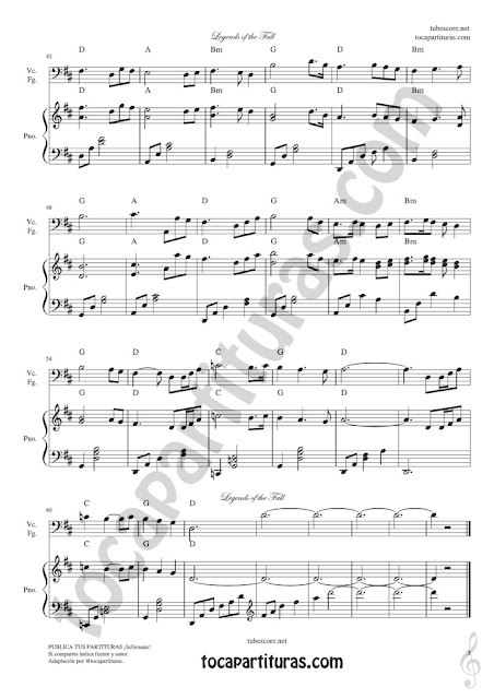 3 Legends of the Fall Sheet Music for Cello & Bassoon 