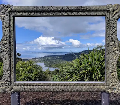 Picture framed view from Arataki Visitors Center on a day trip from Devonport New Zealand