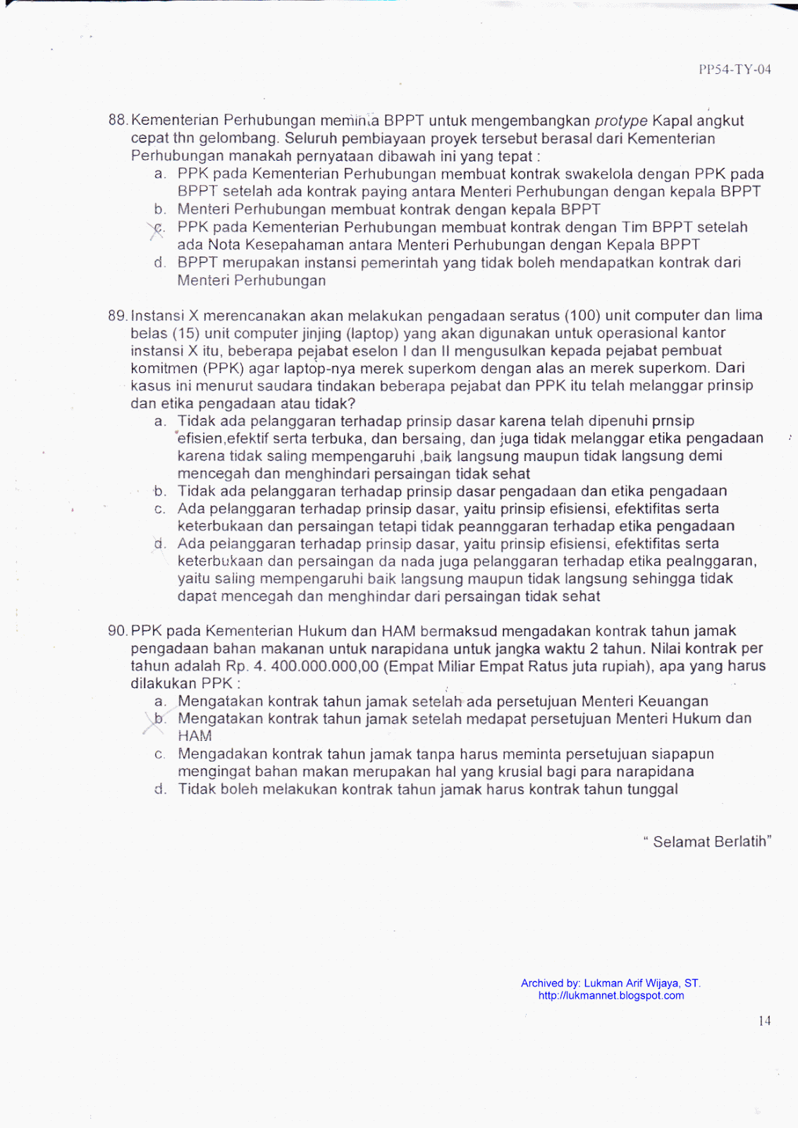 lukman arif wijaya 'Bocoran' Soal Ujian Perpres No. 54