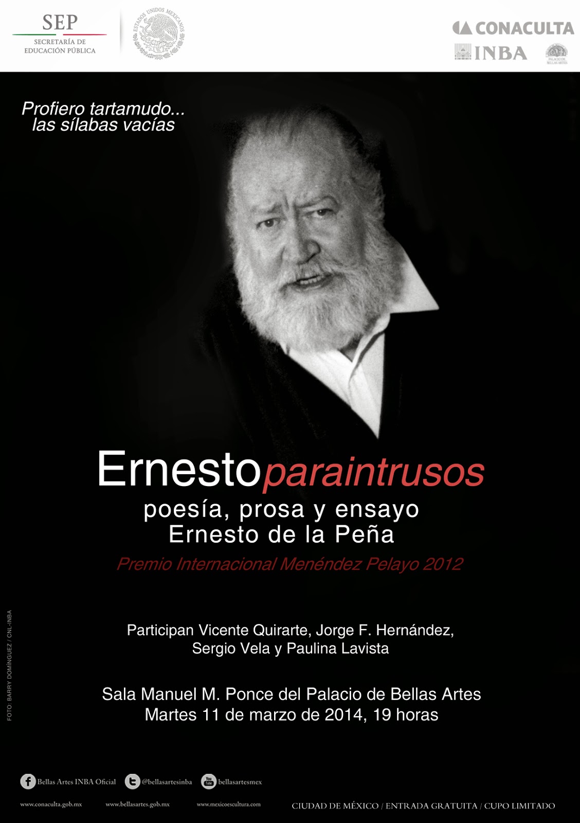 Recuerdan a Ernesto de la Peña en el Palacio de Bellas Artes