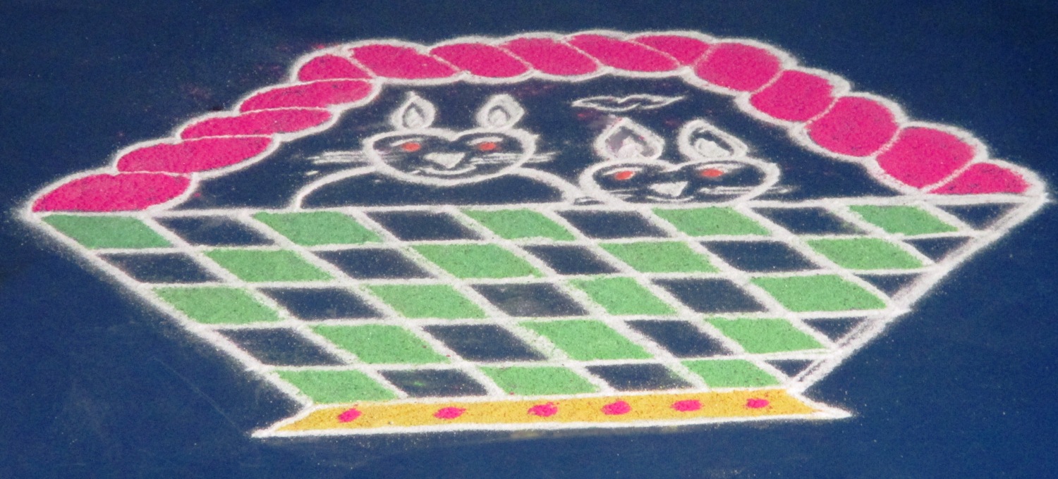Rangoli kolam with dots.