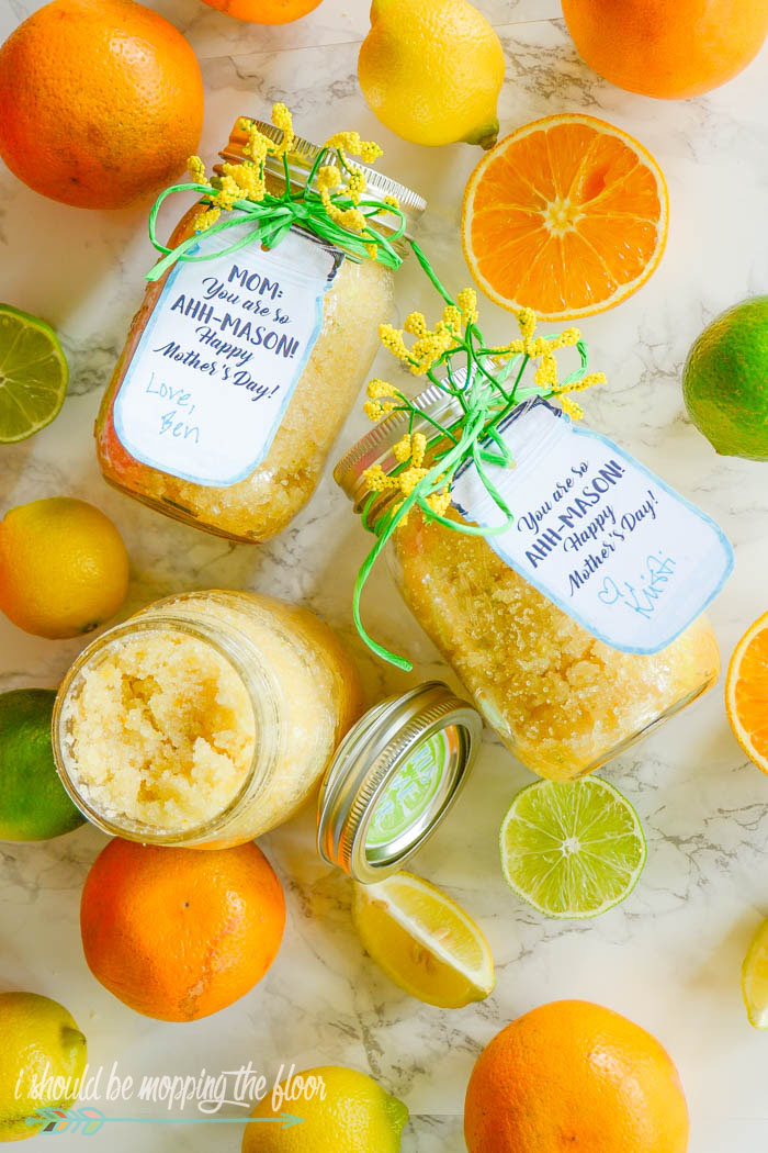 Budget-Friendly Citrus Sugar Scrub for Mother's Day with Free Printable Mason Jar Gift Tags