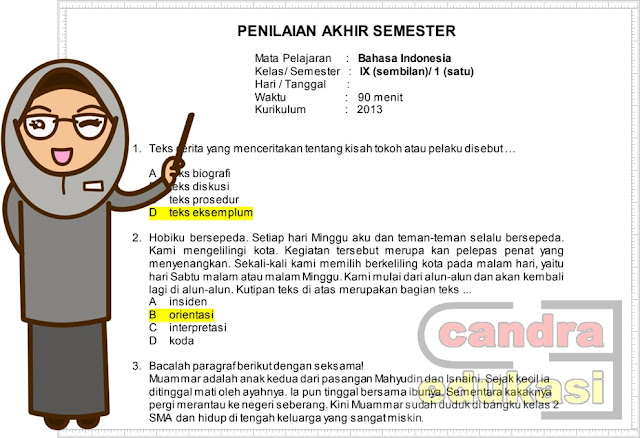 Soal uas bahasa indonesia kelas 9 semester 1 kurikulum 2013