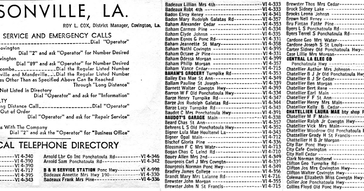 Tammany Family Madisonville Phone Book Listings 1959