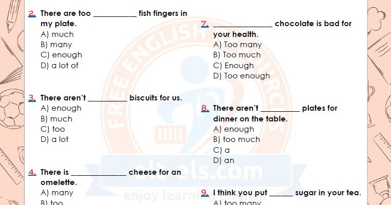 Too, too much, too many, enough - Test-English