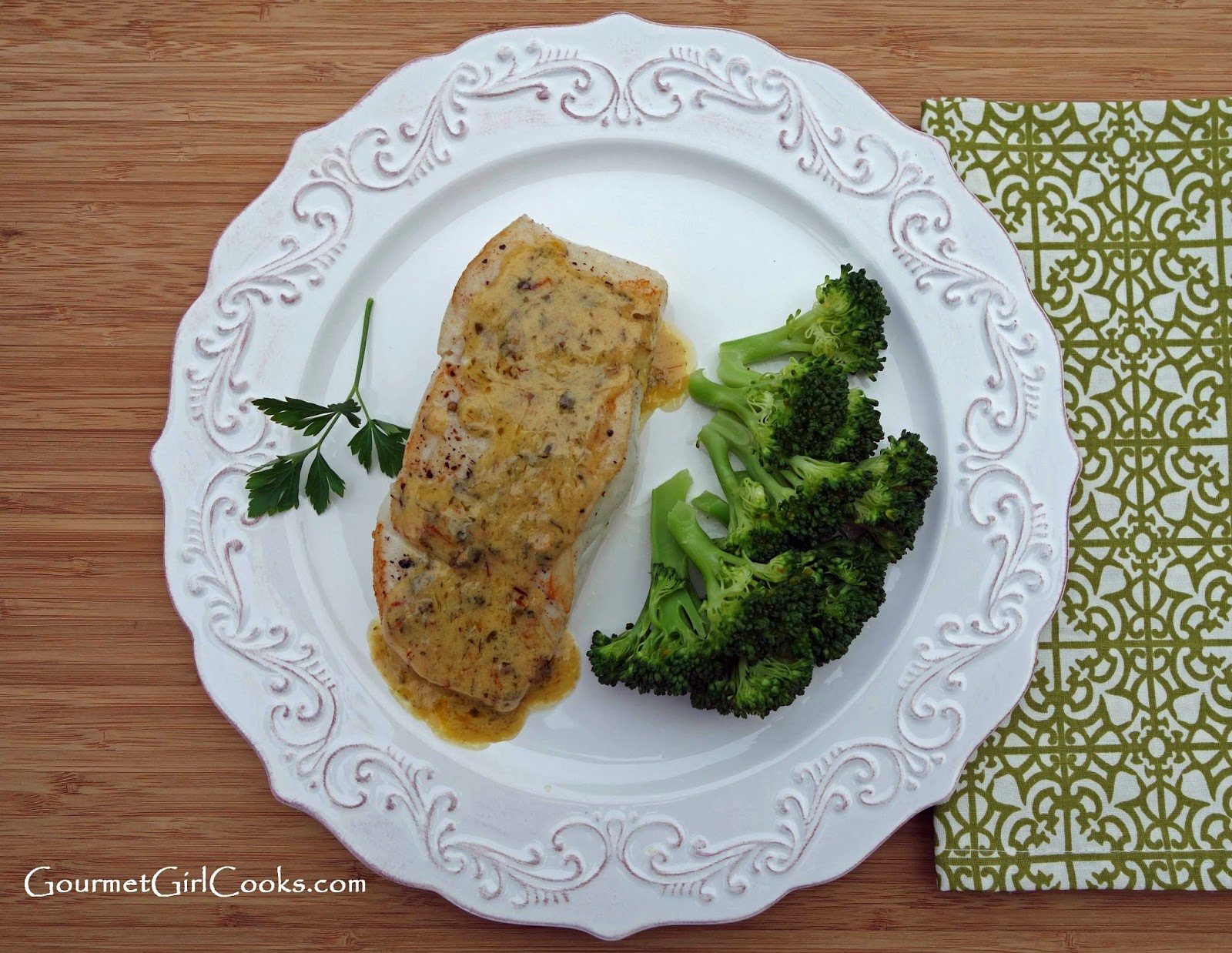 Gourmet Girl Cooks Pan Seared Wild Pacific Halibut with Saffron Cream