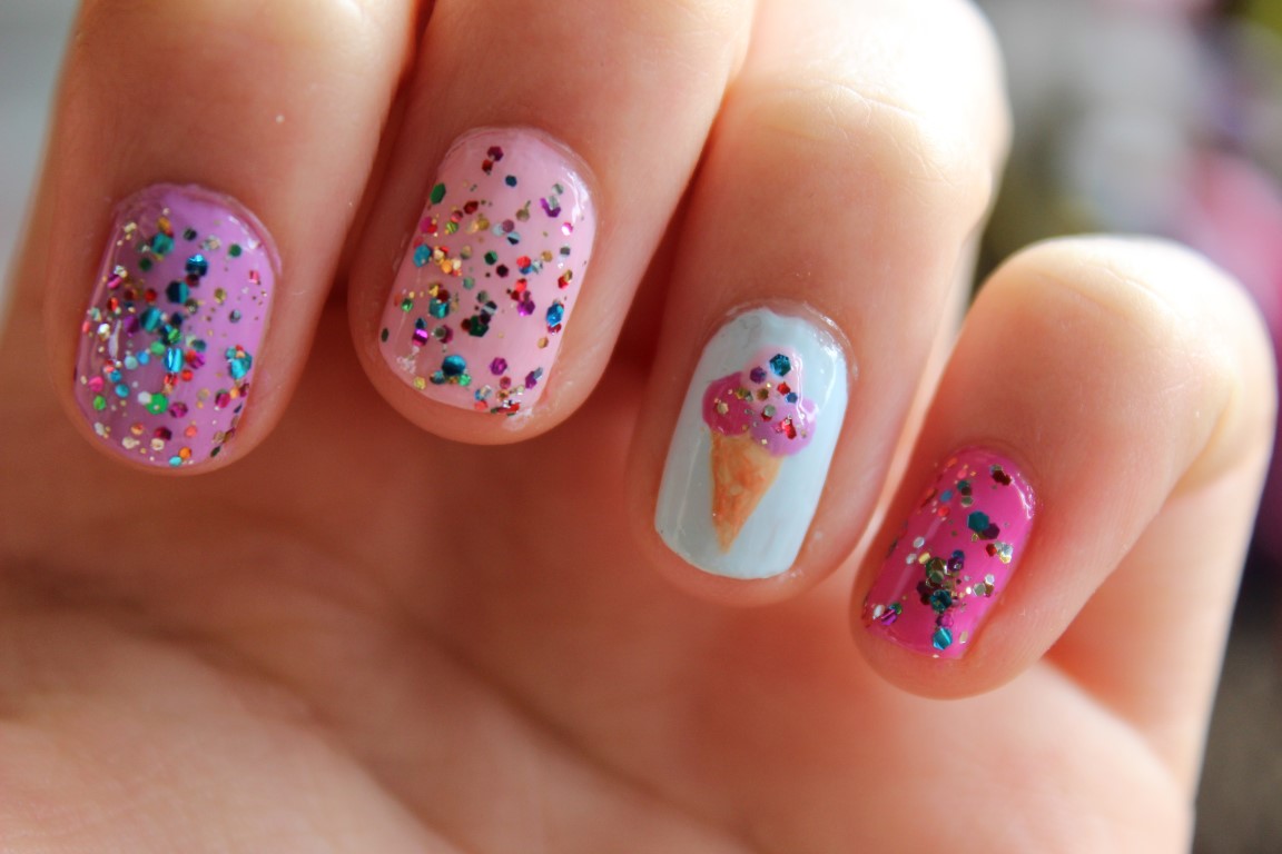 Totally Elsa Ice Cream Nail Art with tutorial!