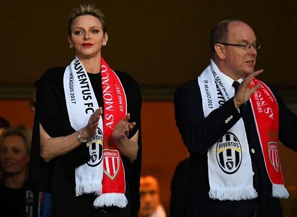 Princess Charlene and Prince Albert watched UEFA Champions League semi final match at Louis II Stadium in Monaco