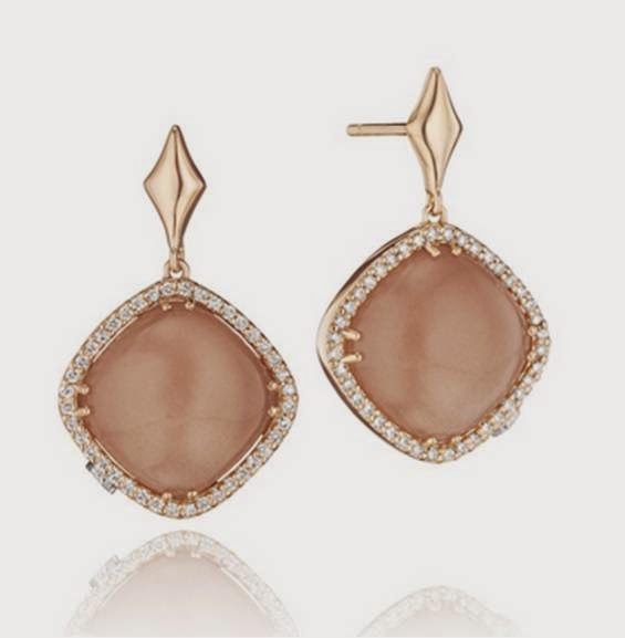 18K Pink Gold Cushion Peach Moonstone Earrings 