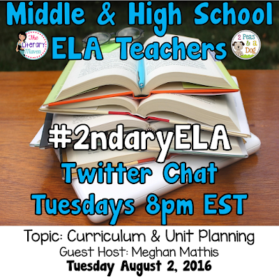 Join secondary English Language Arts teachers Tuesday evenings at 8 pm EST on Twitter. This week's chat will focus on curriculum & unit planning.