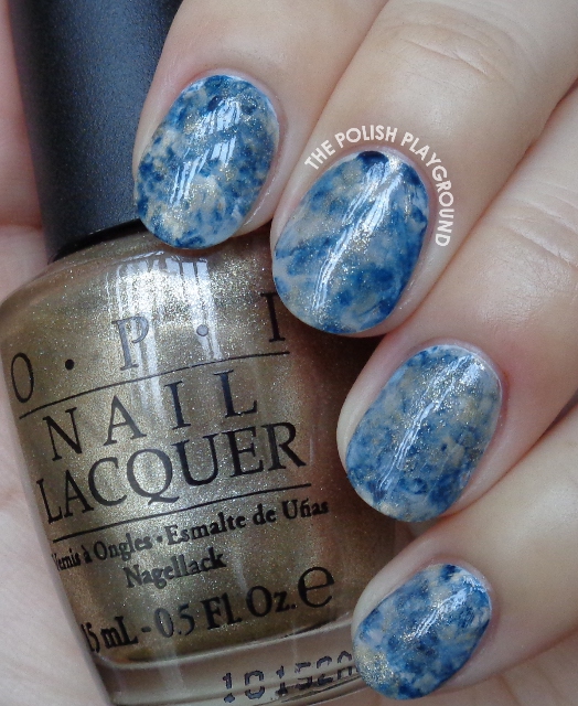 Grey, Blue, and Gold Stamping Marble Nail Art
