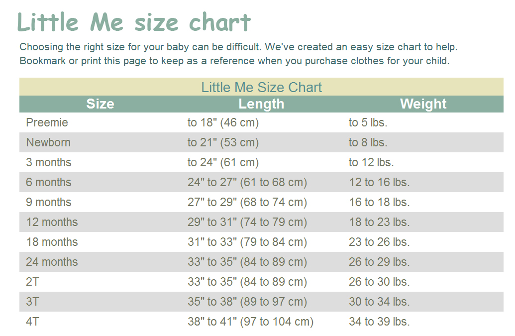 N Me Size Chart