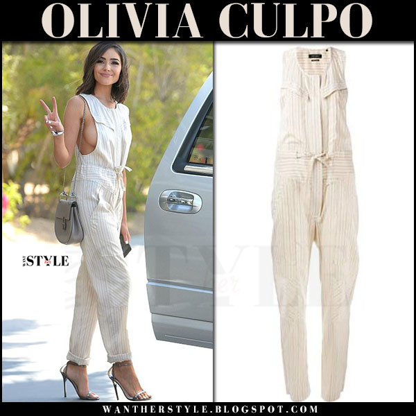 olivia culpo off the shoulder tie waist jumpsuit