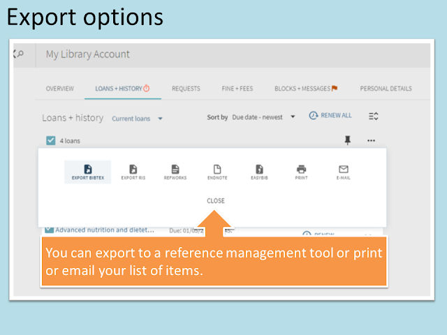 List of export options you can select