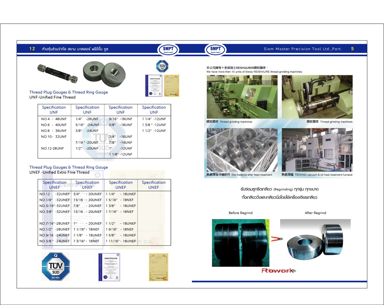 ลูกรีดเกลียว: Thread Rolling Dies (New & Rework/Regrind)
