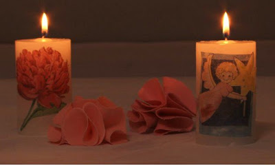 Duas velas artesanais decoradas com decoupage - Exemplos