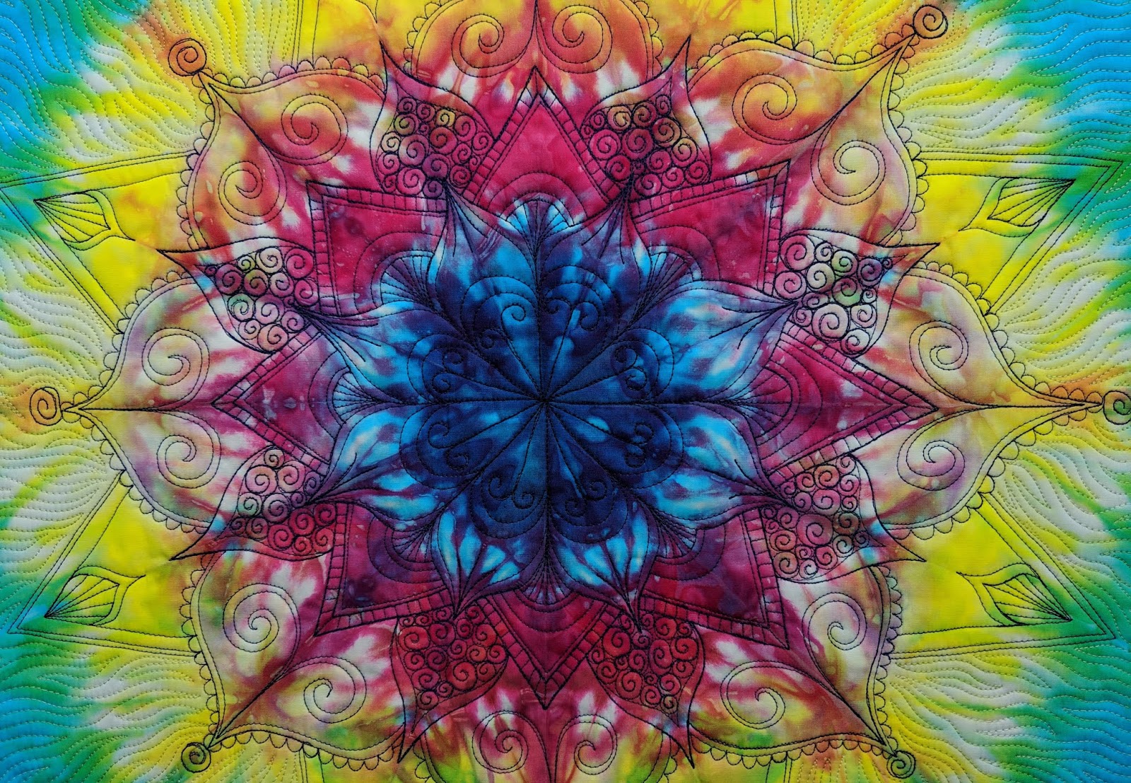 Prismatic Peace, a New Hand Dyed, Quilted Mandala