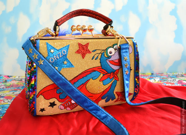 Irregular Choice Muppets Daredevil bag with long detachable strap long detachable bag strap shown attached to handbag