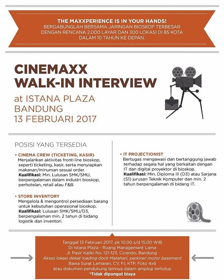 Lowongan Kerja Walk-In Interview Cinemaxx