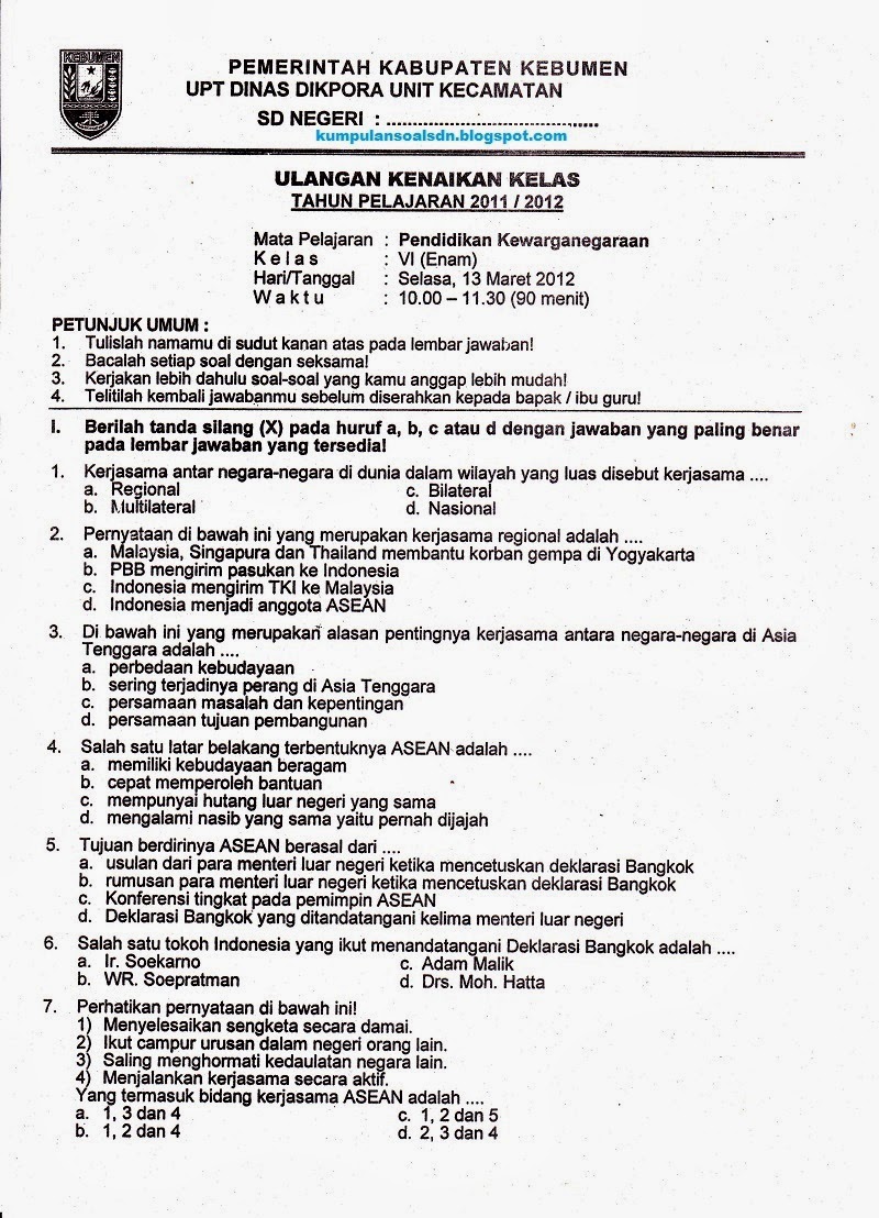 Soal Ujian Pkn Kelas 6 Guru Galeri