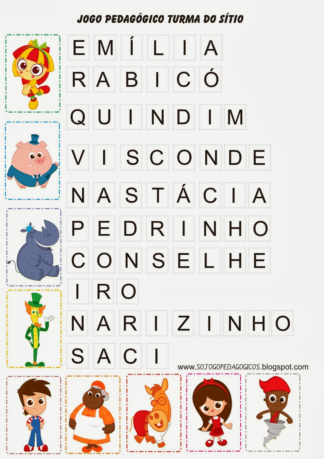 Jogo Pedagógico Alfabetização e Letramento Turma do Sítio Atividades criativas para crianças