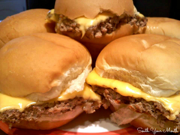 Cheeseburger Sliders! An easy sheet pan recipe for cheeseburger sliders made in the oven that cooks in one big batch and tastes just like White Castle burgers!