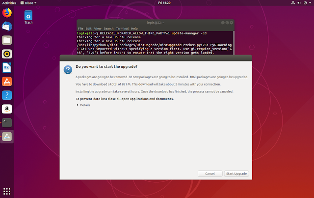 Ubuntu 18.10 Cosmic upgrade to 19.04 Disco Dingo