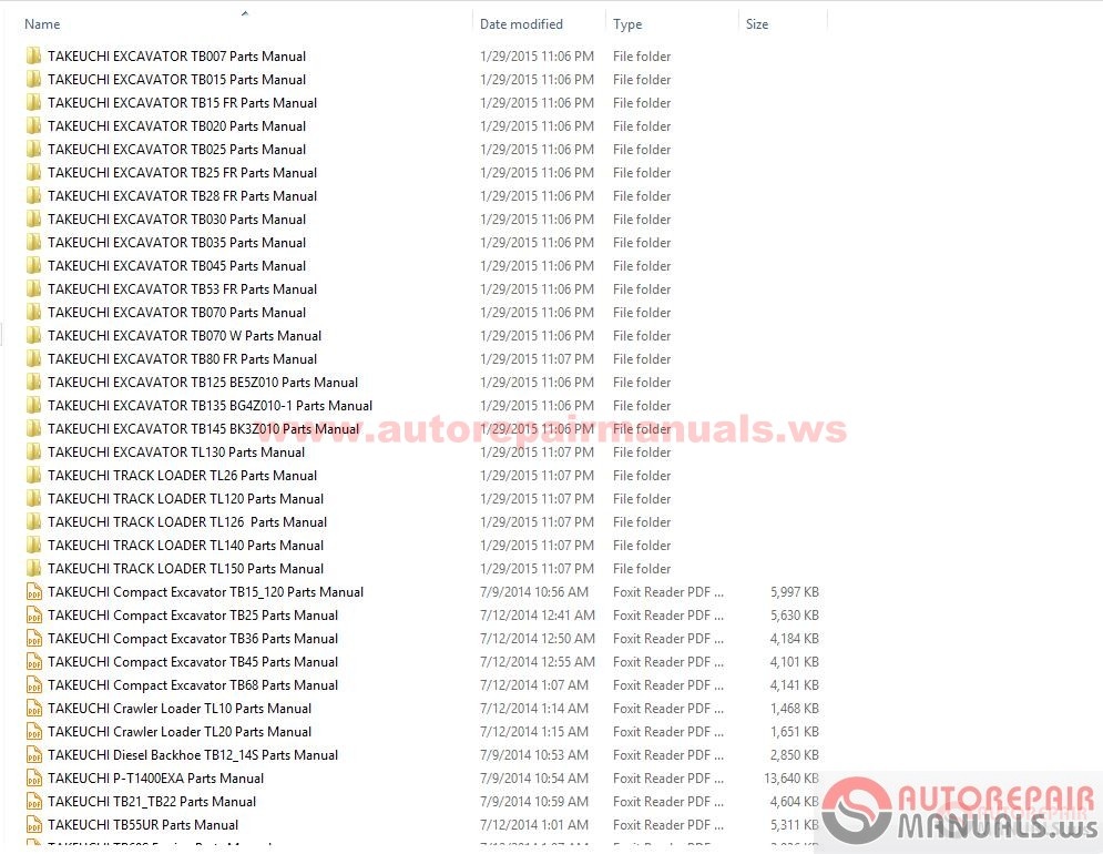 Free Auto Repair Manual : TAKEUCHI PARTS MANUAL 10/2014