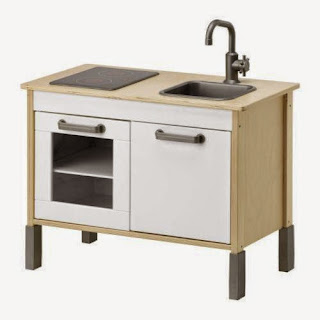 wood and white colored DUKTIG mini-kitchen for child's playtime
