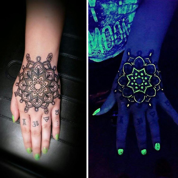 #3. A beautiful mandala. - 30 Glow-In-The-Dark Tattoos That’ll Make You Turn Out The Lights. #3. A beautiful mandala. - 30 Glow-In-The-Dark Tattoos That’ll Make You Turn Out The Lights.