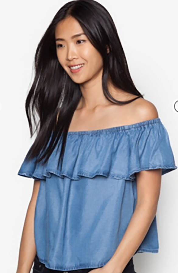 diy patrones camiseta denim sin hombros mujer