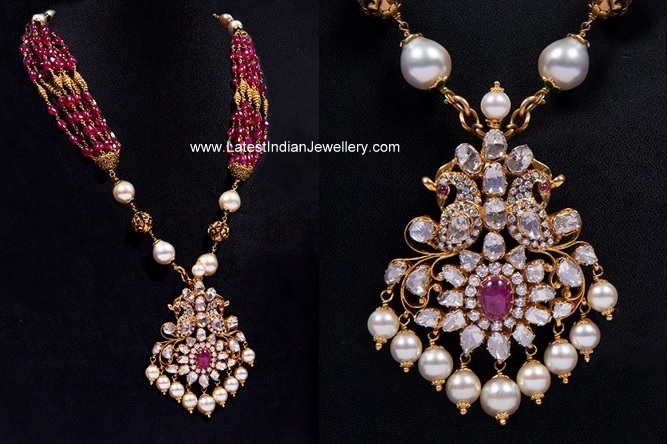 ruby beads mala polki pendant latest indian jewellery pachala necklace designs