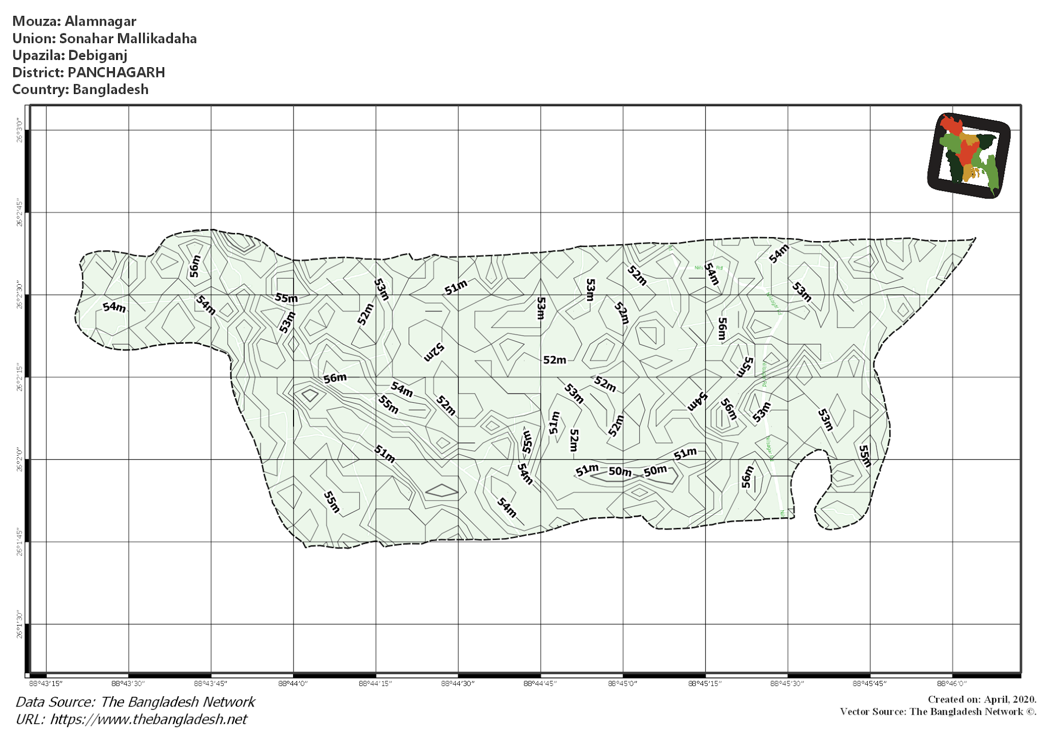Map of Alamnagar Mouza of Debiganj Upazila, PANCHAGARH, Bangladesh.