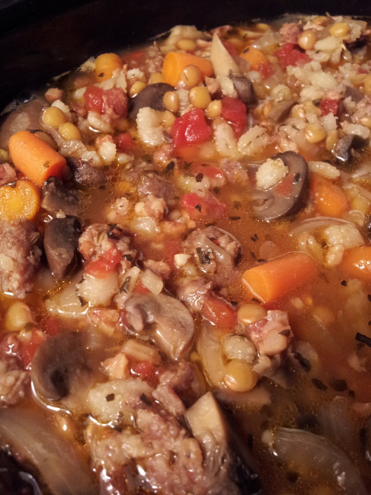 COVERED IN BACON Sausage Mushroom Lentil Barley Soup Extravaganza