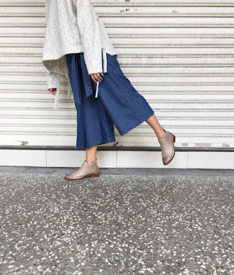 漫漫小徑一片綁帶褲裙-藍霧