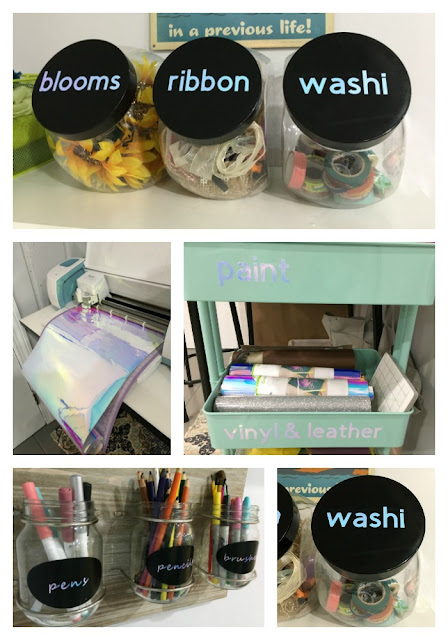 Keep all your craft supplies labeled with pretty holographic vinyl using your Cricut!