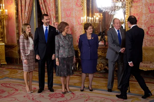Princess Letizia, Prince Felipe, Queen Sofia, King Juan Carlos of Spain and Brazilian President Dilma Rousseff