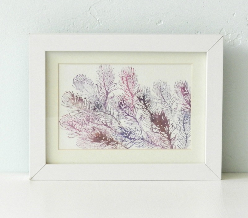 Original Watercolor Purple Feathers Painting by Elise Engh