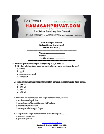 Soal Uh Kelas 4 Tema 5 Subtema 3 Pahlawanku Juru Pendidikan