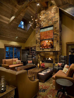 Rustic living room with Large windows bring the outdoors inside